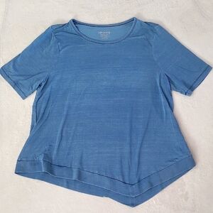 Chicos Blue Asymmetrical Hem Top Womens XL US 16 18 Lyocell Blend Boho Festival